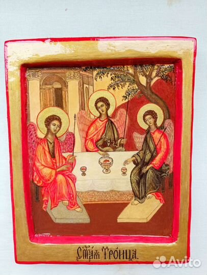 Старинная икона Троица 15х18 под киот