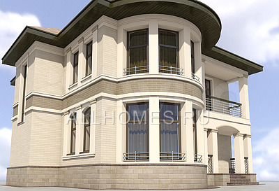 Двухэтажный дом, который сочетает в себе современные и традиционные элементы 