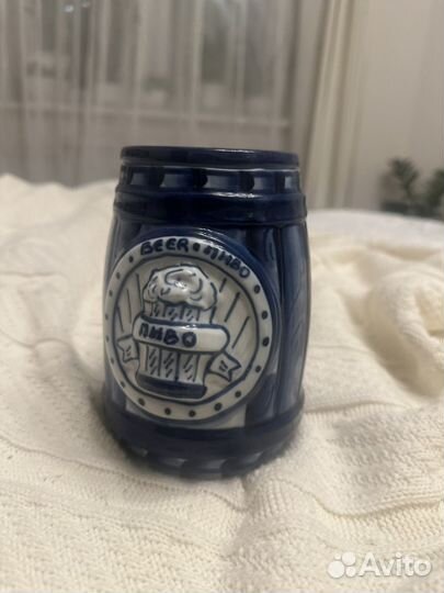 Винтажная пивная кружка ‘Гжель’ с крышкой