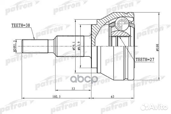 ШРУС наружный 38x63.9x27 VW: touareg 02- PCV163