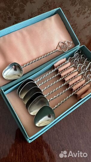 Ложки десертные, винтаж,техника скань, СССР, 7 шт