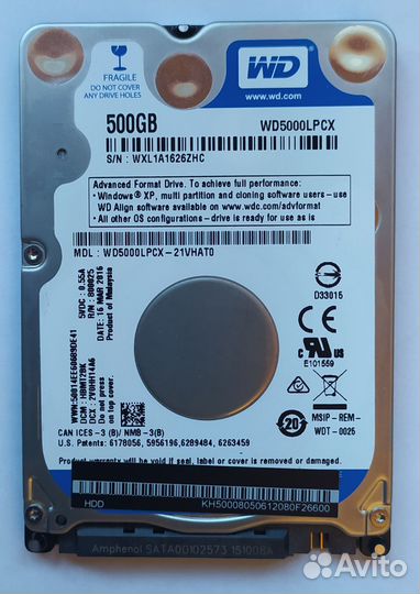 Жесткий диск WD Blue Mobile 500Gb WD5000lpcx