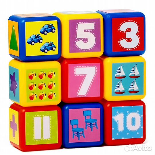 Набор цветных кубиков - Счёт - 9 штук - 4 * 4 см