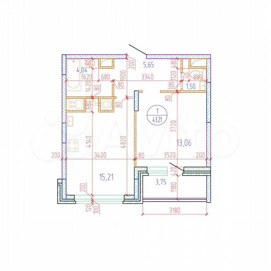 1-к. квартира, 43,2 м², 7/17 эт.