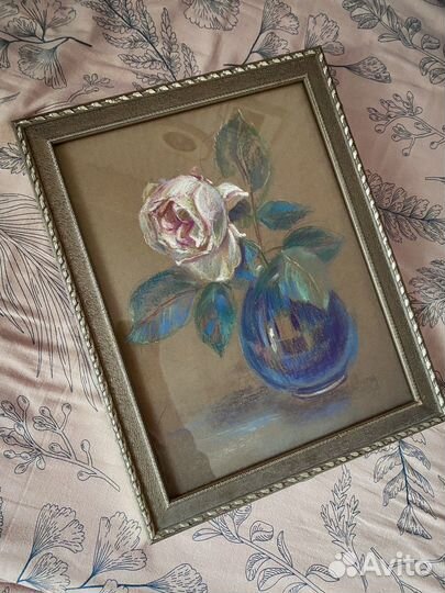 Картина пастель с рамой. Цветы