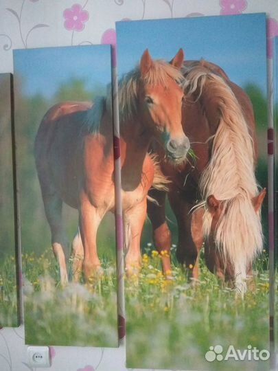 Картина модульная большая Лошадки на лугу