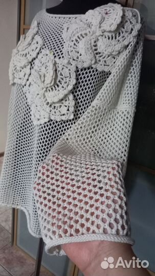 Объёмные цветы на сетке.Хлопок итальянский