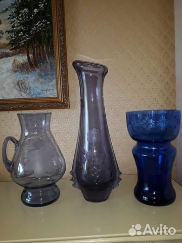 Вазы и кувшин, цветное стекло, винтаж, СССР