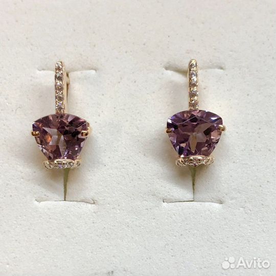 Золотые серьги с аметистом 585 пробы