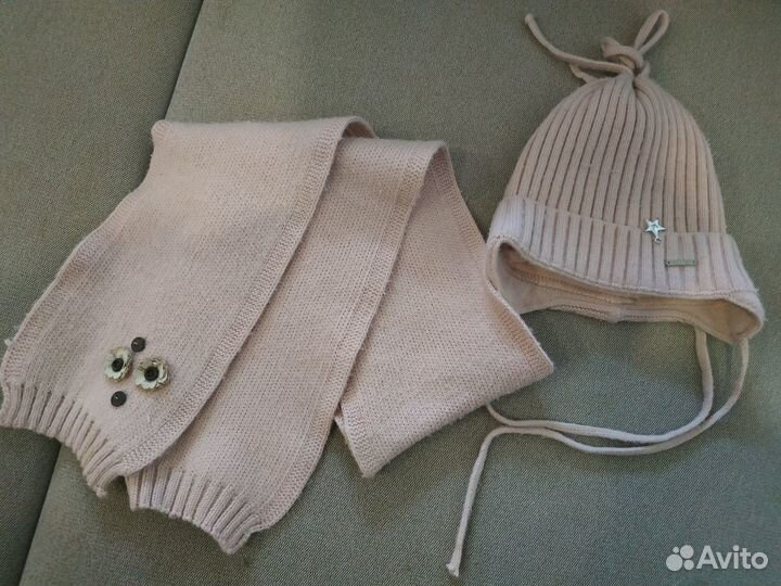 Шапка и шарф весна осень для девочки 6-12- 18мес