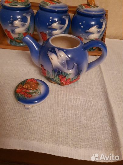 Набор банок для хранения и заварочника Дельфин