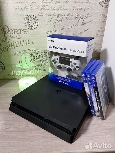 PS4 Slim + новый геймпад, гарантия, игры