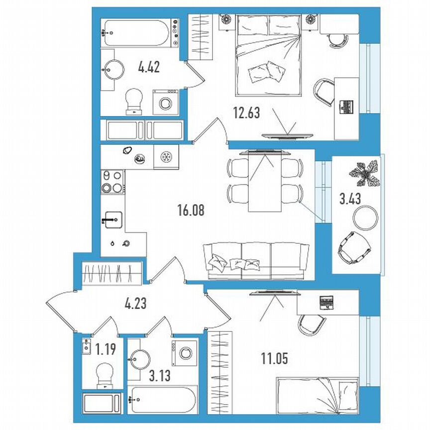 2-к. квартира, 54 м², 10/18 эт.