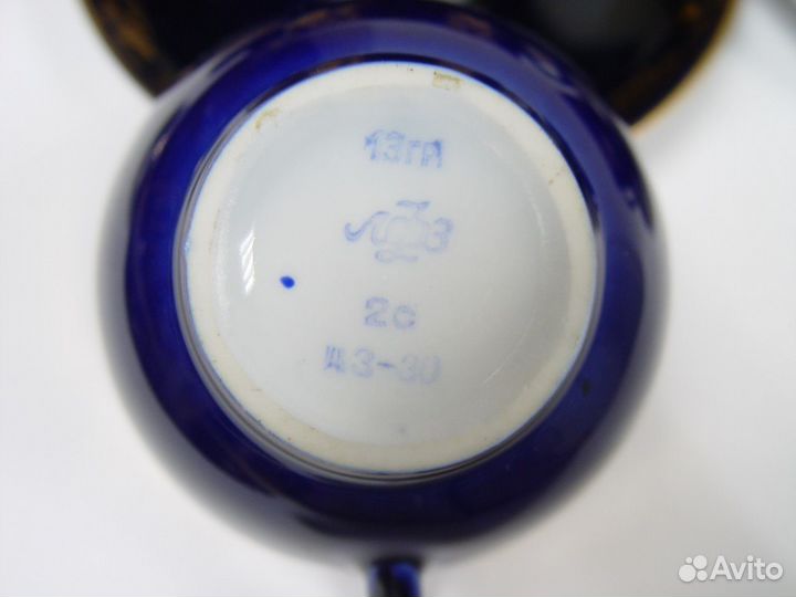 Чайные пары. 6 шт. Кобальт, золото. лфз