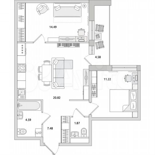 2-к. квартира, 65,1 м², 12/17 эт.