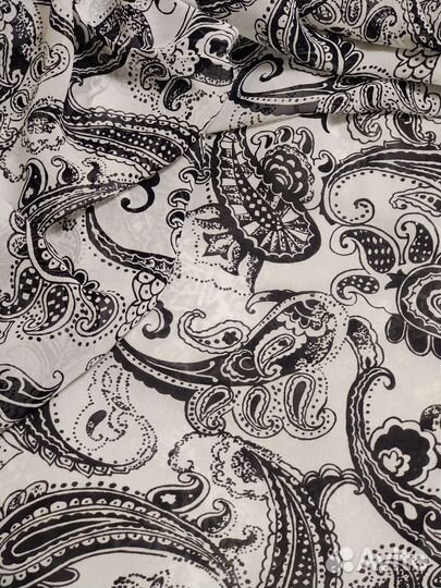 Ткань шифон натуральный шелк СССР огурцы Пейсли