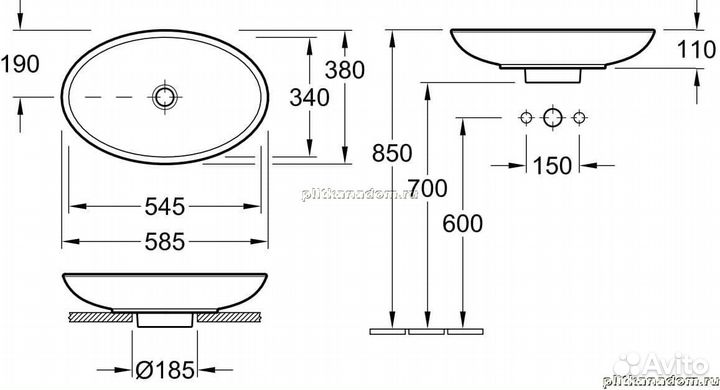 Villeroy Boch Loop Friends 5151 0001 Раковина для установки на столешницу 58,5х38, для высоких смеси