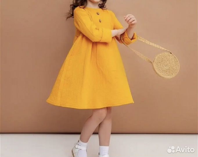 Платье для девочки 98 104 горчичное