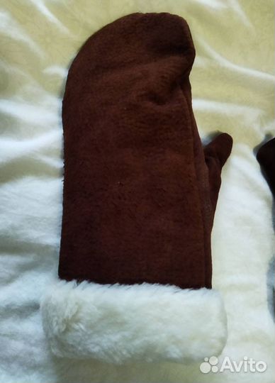 Варежки новые,с натуральными замшей и мехом