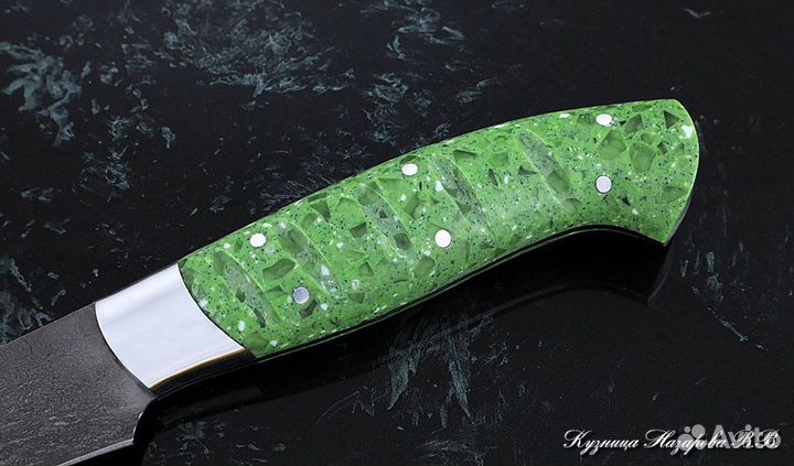 Кухонный нож № 7 сталь Х12мф рукоять акрил зеленый