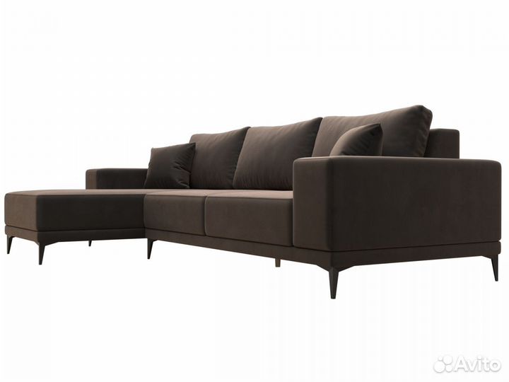 Диван угловой Льюес левый, велюр, коричневый