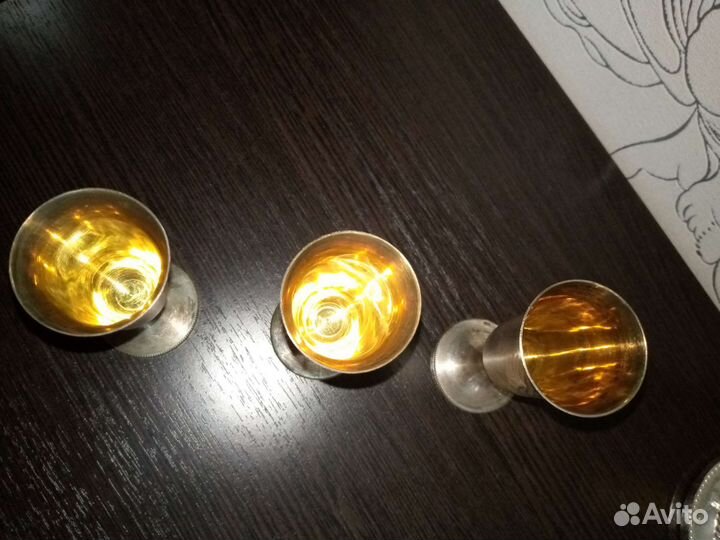 Рюмки 3 шт. серебро 916 пр с позолотой