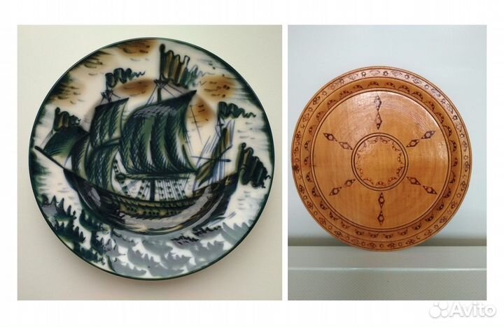 Настенные тарелки, форфор, дерево, СССР