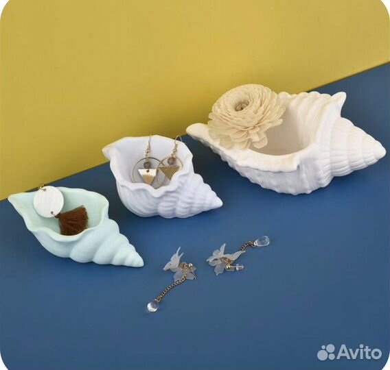 Ракушка из гипса, свеча. Кашпо, пелельница