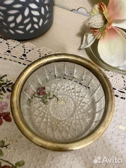 Хрусталь СССР чаша конфетница мельхиор