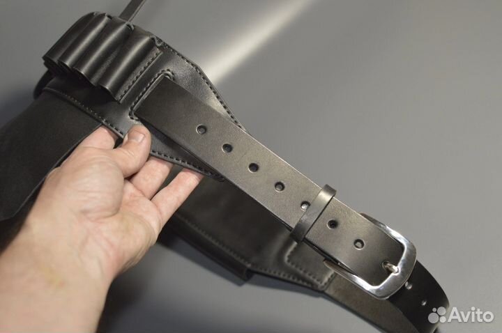 Кожаный патронташ 12К18 ручной работы, черный