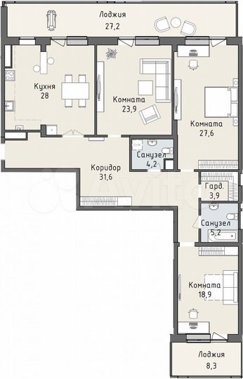 3-к. квартира, 160,1 м², 3/6 эт.