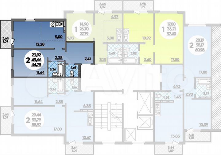 2-к. квартира, 44,8 м², 9/16 эт.