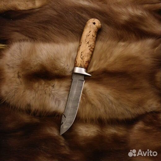 Нож Рыбацкий-3, дамаск, карельская береза
