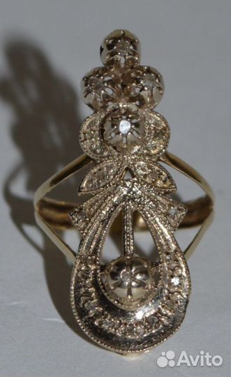 Золотое кольцо 583 пробы с брилиантами СССР