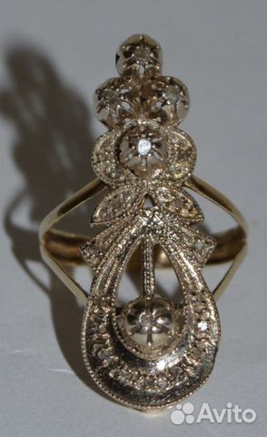 Золотое кольцо 583 пробы с брилиантами СССР