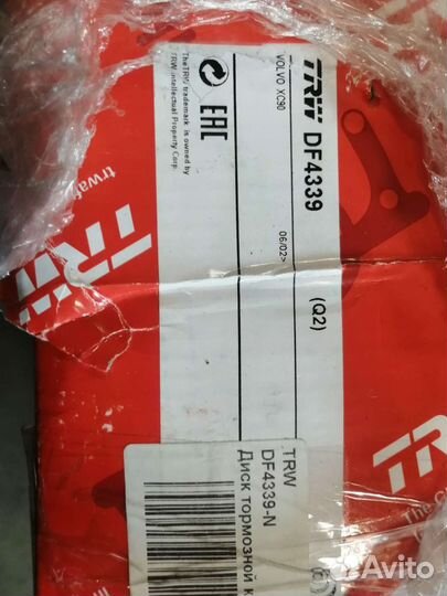 Тормозной диск передний TRW DF4339 для Volvo XC90