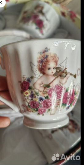 Набор чашек с блюдцами ангел, ангелочки. Новый