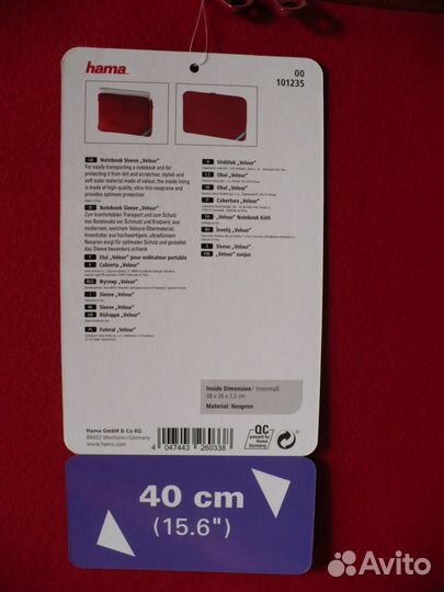 Чехол для ноутбука Hama Velour Style 15.6