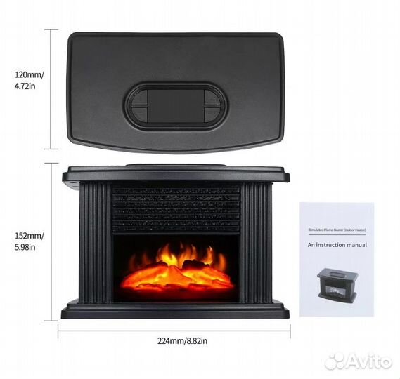 Обогреватель мини камин для дома с пламенем 1000вт