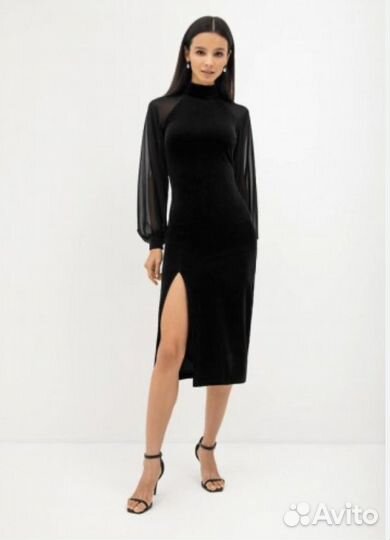 Черное бархатное платье миди S lichi новое