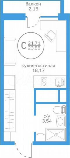 Квартира-студия, 21,7 м², 11/20 эт.