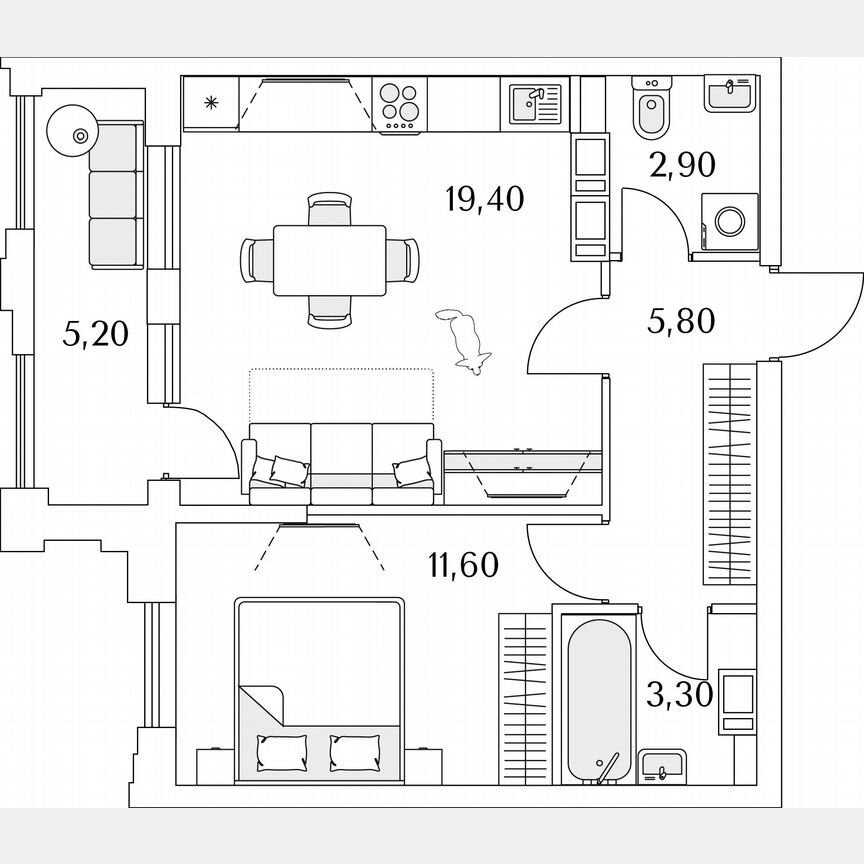 1-к. квартира, 45,6 м², 4/13 эт.