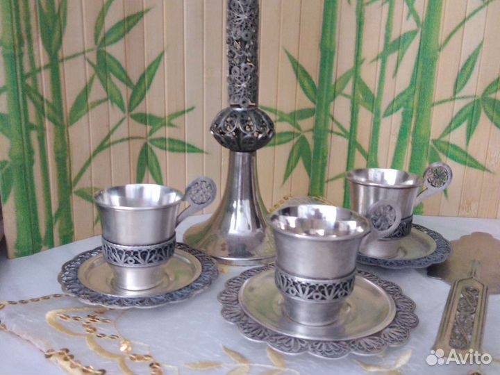 Кофейная пара скань СССР мельхиор. Подстаканники