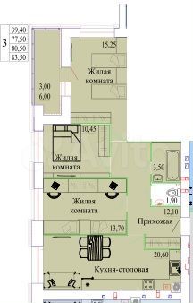 3-к. квартира, 83,5 м², 3/9 эт.