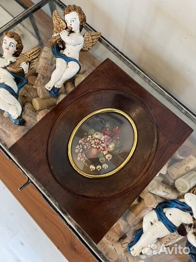 Картина антикварная живопись в раме дерево