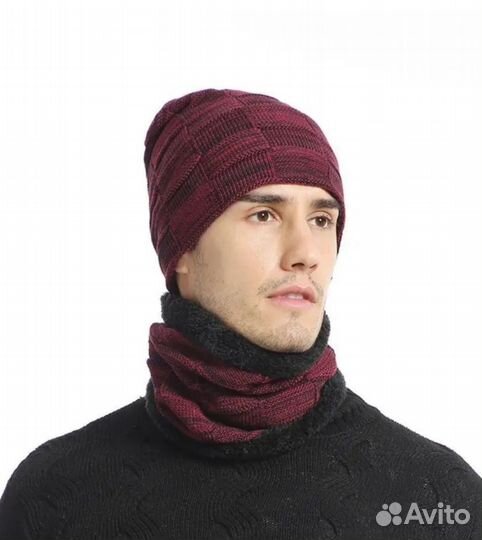 Шапка вязаная бини со снудом (новое) 58-60