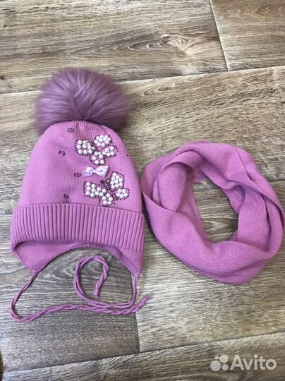Комплект шапка, шарф и варежки