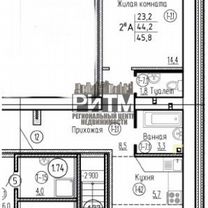 2-к. квартира, 45,8 м², 1/12 эт.