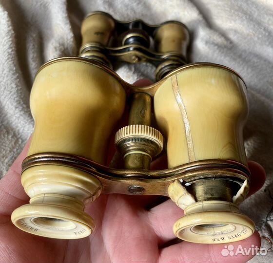 Старинный театральный бинокль кость латунь Париж