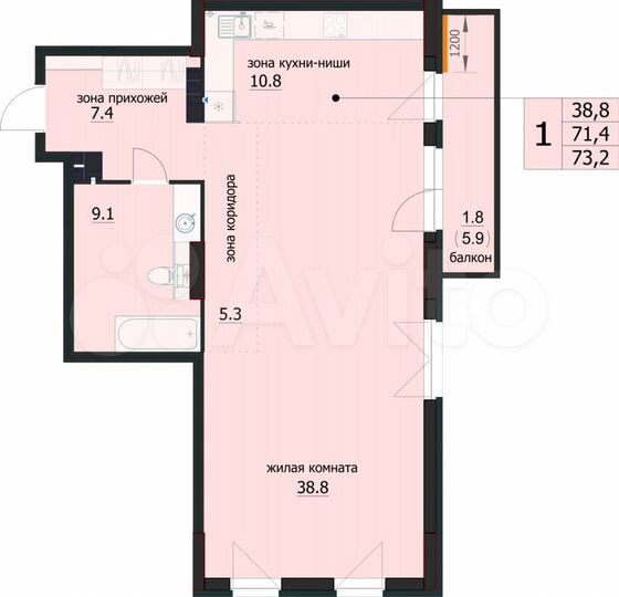 3-к. квартира, 73,2 м², 10/12 эт.